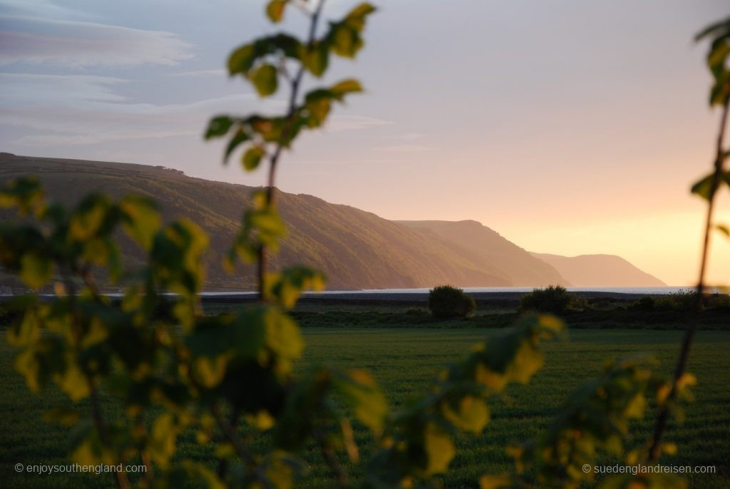 Blick auf die Bucht von Porlock auf dem Weg zum Strand von Bossington