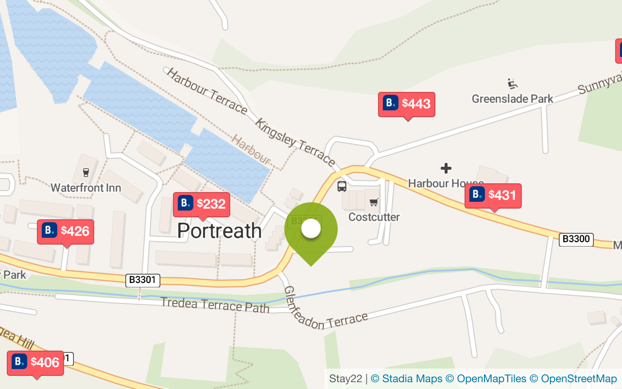 Karte mit Unterkünften in Portreath