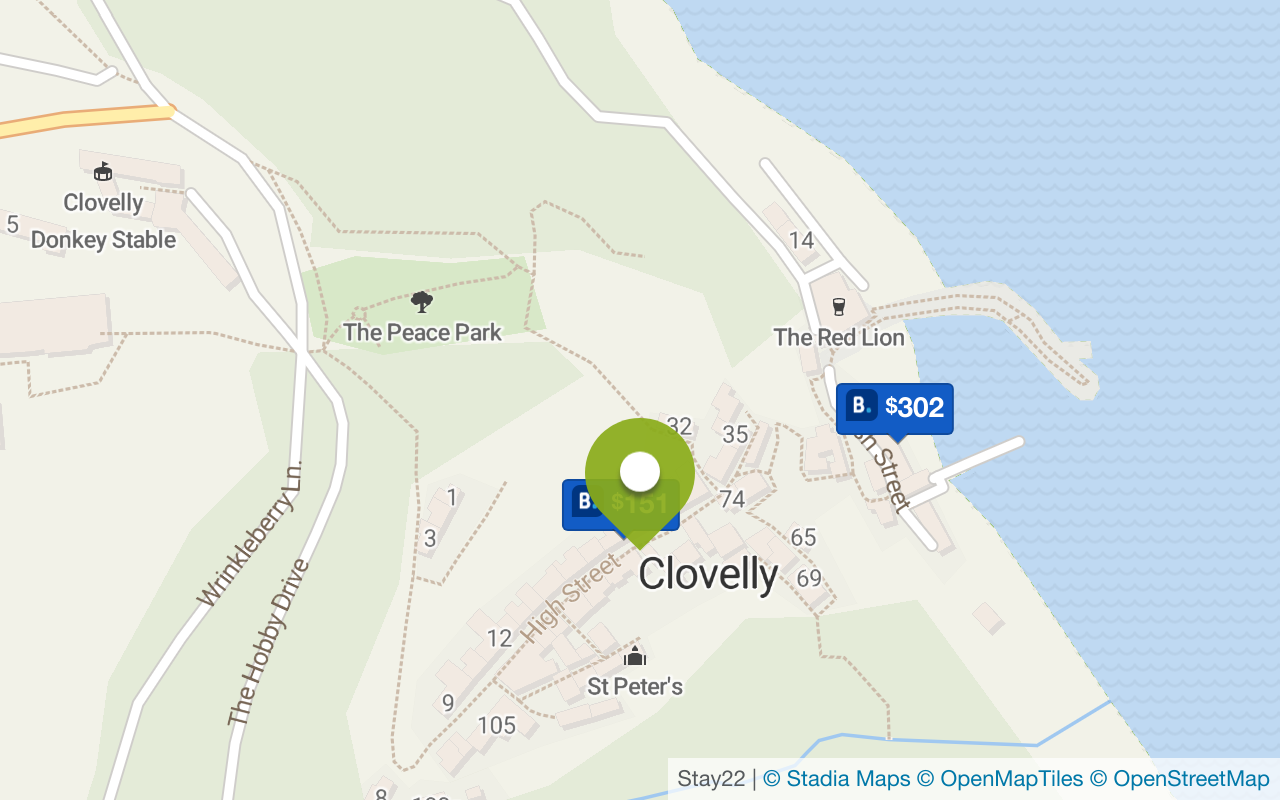 Karte mit Unterkünften in Clovelly