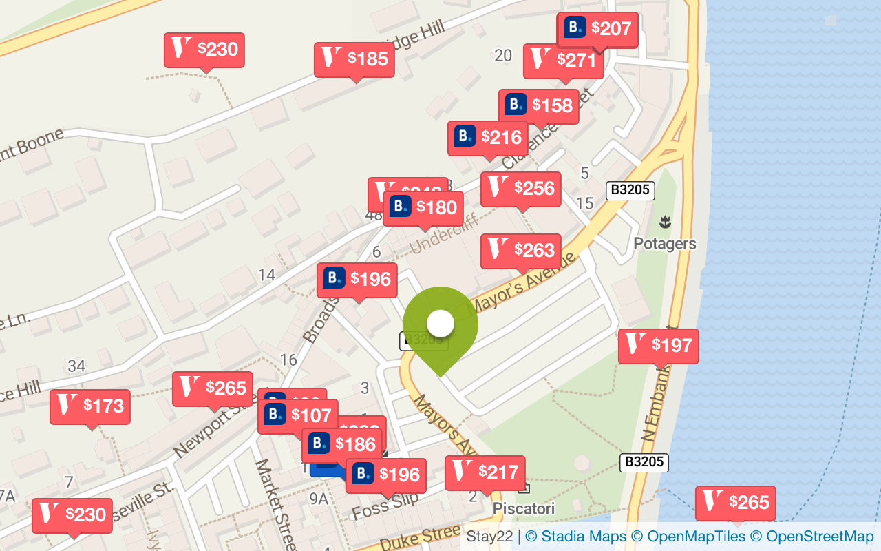Karte mit Unterkünften in Dartmouth