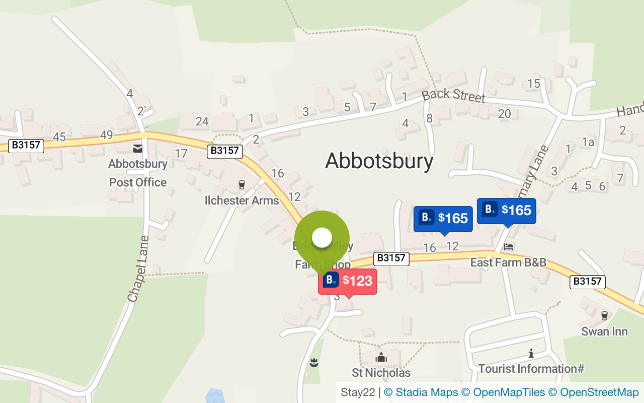 Karte mit Unterkünften in Abbotsbury