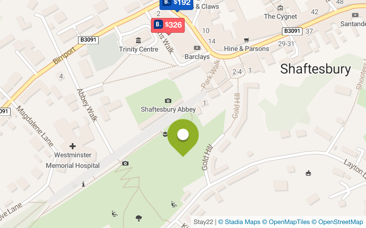 Karte mit Unterkünften in Shaftesbury