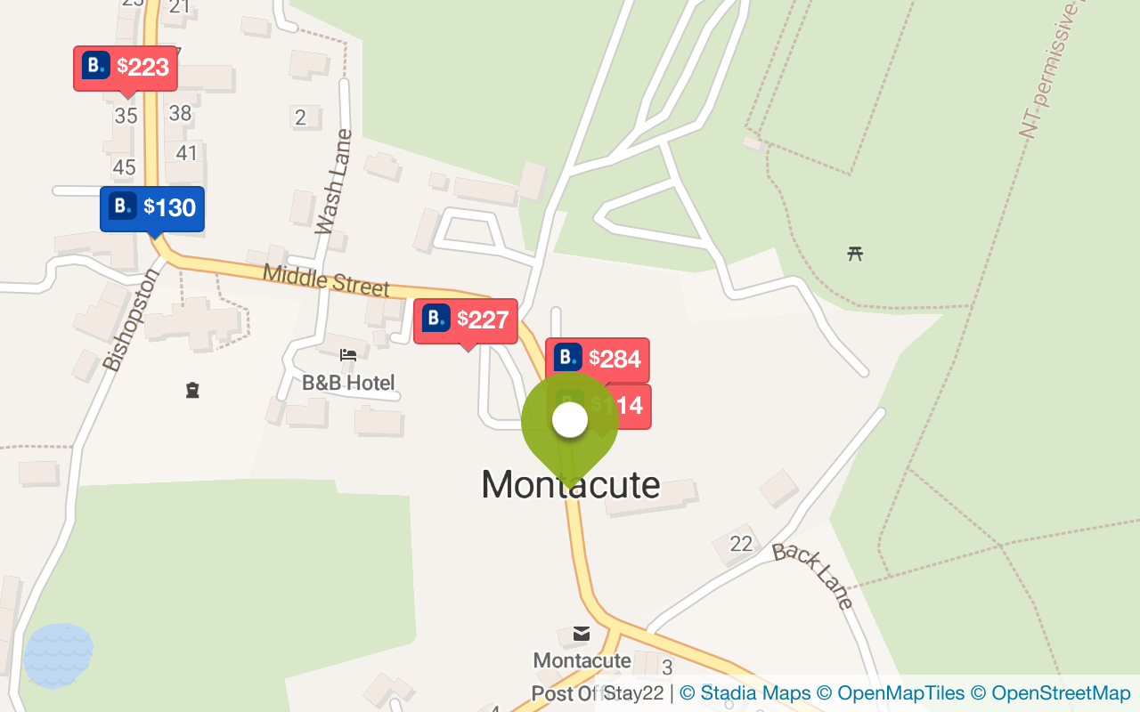 Karte mit Unterkünften in Montacute