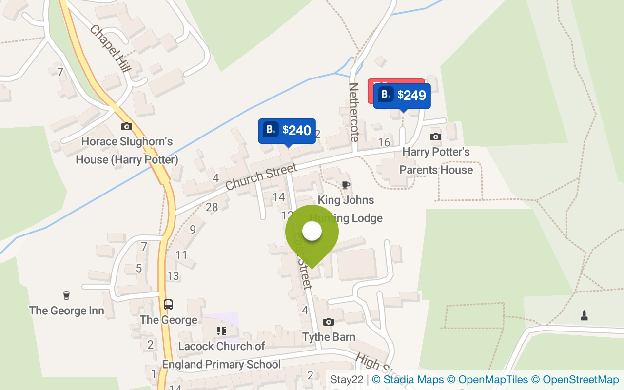 Karte mit Unterkünften in Lacock