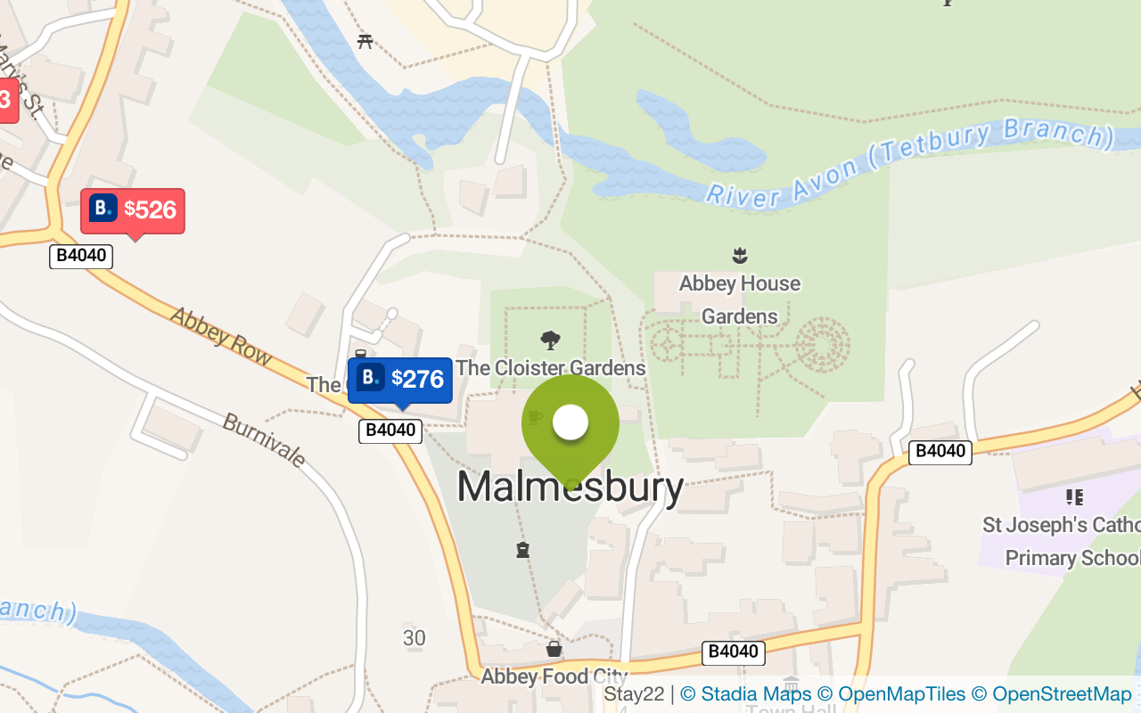 Karte mit Unterkünften in Malmesbury