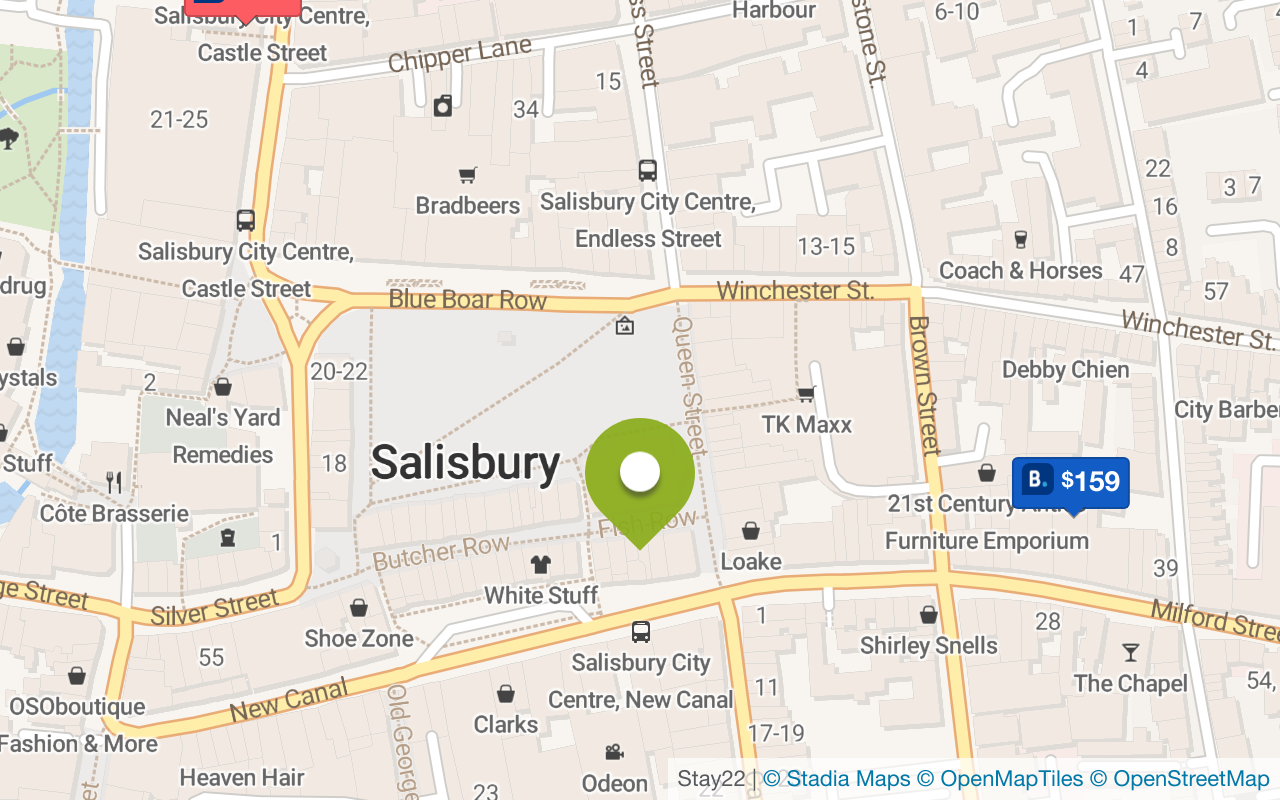 Karte mit Unterkünften in Salisbury