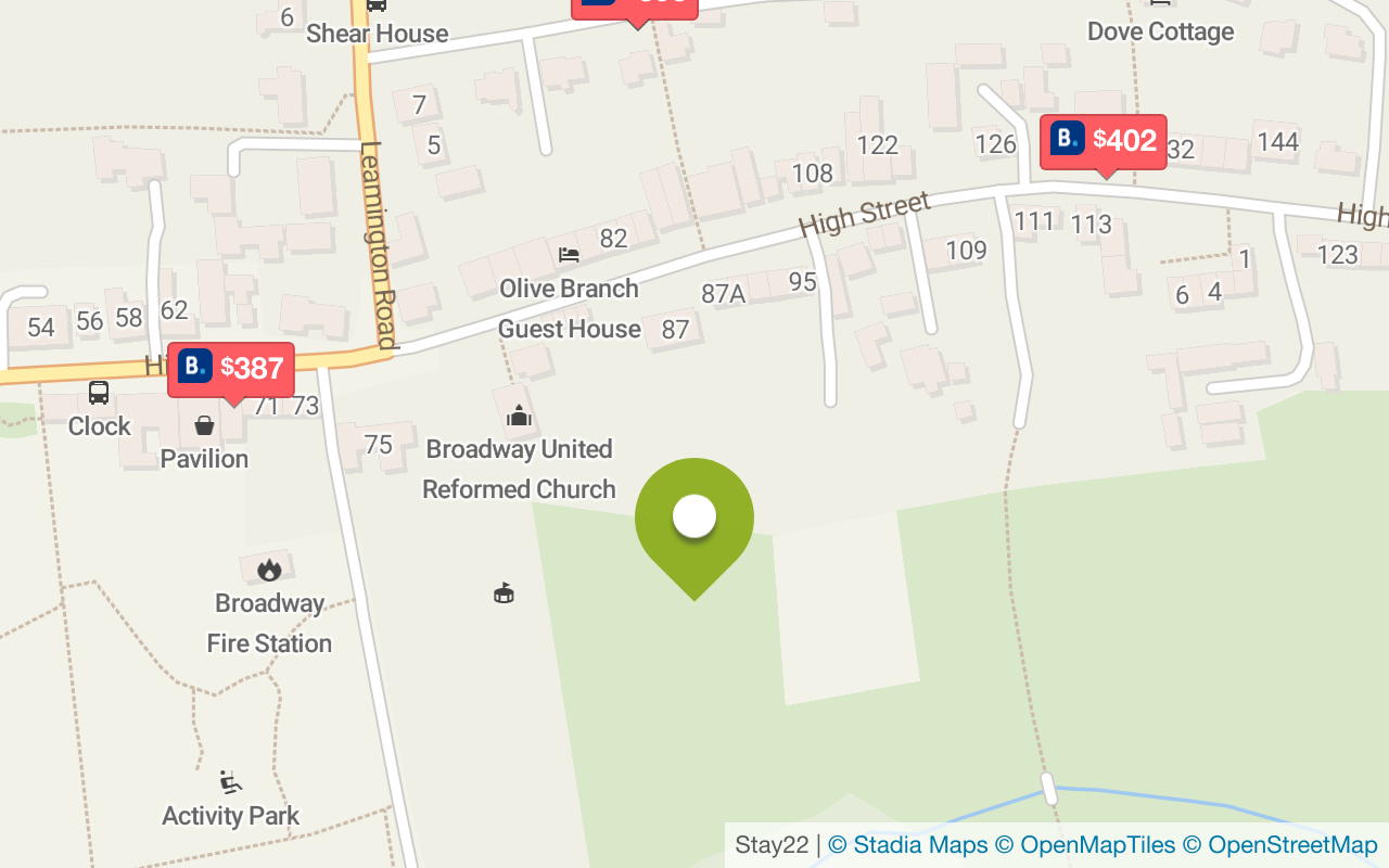 Karte mit Unterkünften in Broadway