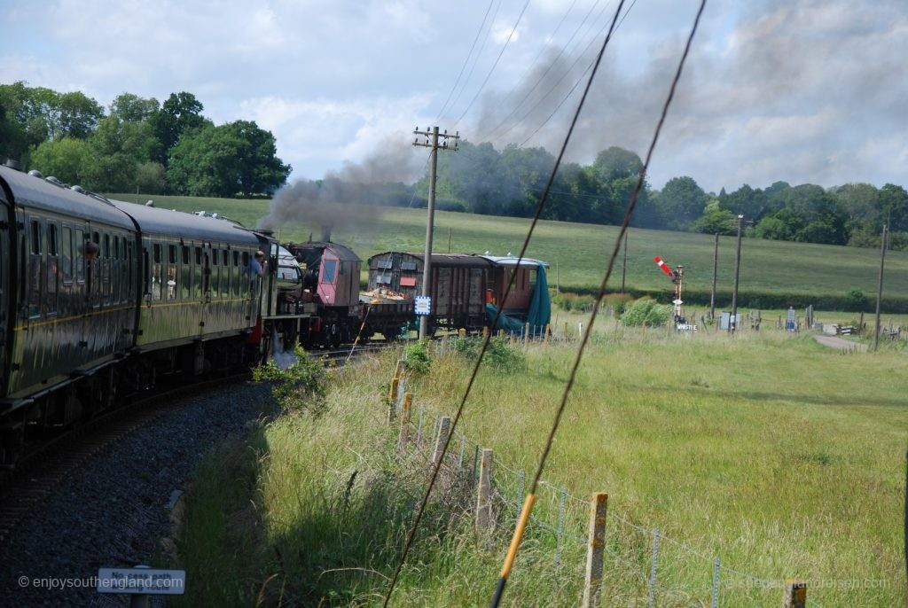 Kent & East Sussex Railway - passing a construction train