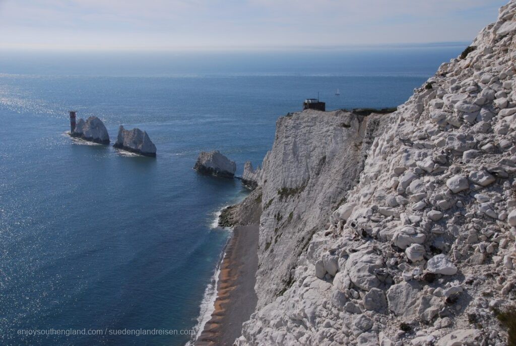 Die Needles auf der Isle of Wight, von der Battery aus gesehen