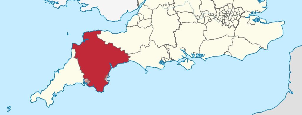 Karte von Südengland mit Heraushebung von Devon