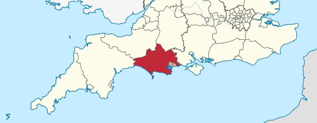 Karte von Südengland mit Heraushebung von Dorset