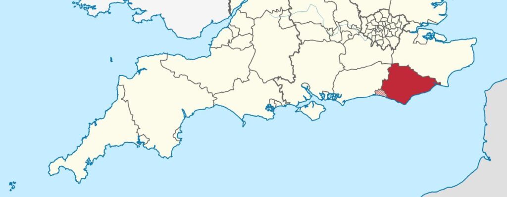 Karte von Südengland mit Heraushebung von East Sussex
