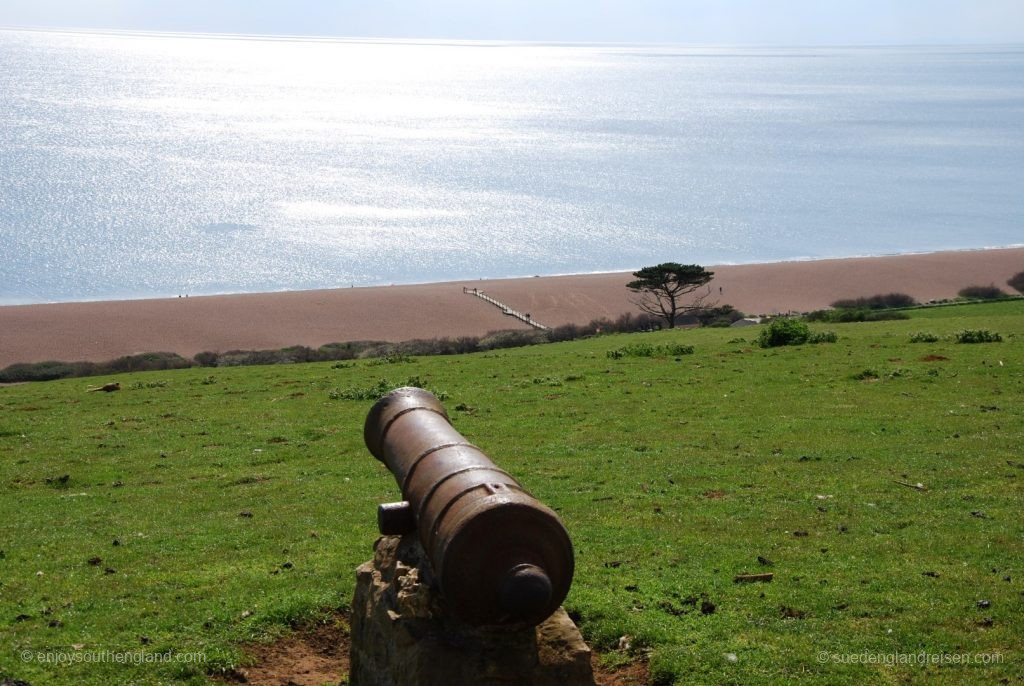 Blick vom Jurassic Coast View Point im Subtropical Garden in Abbotsbury 