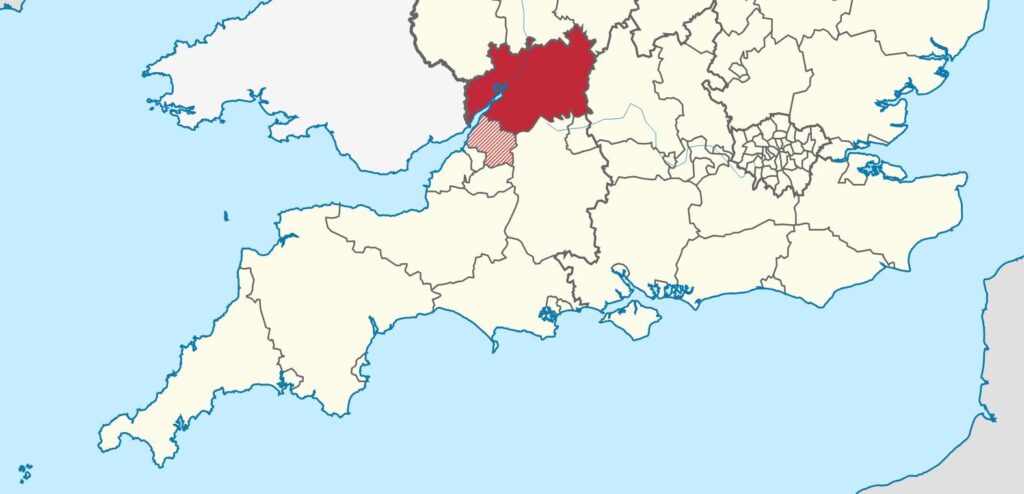 Karte von Südengland mit Heraushebung von Gloucestershire