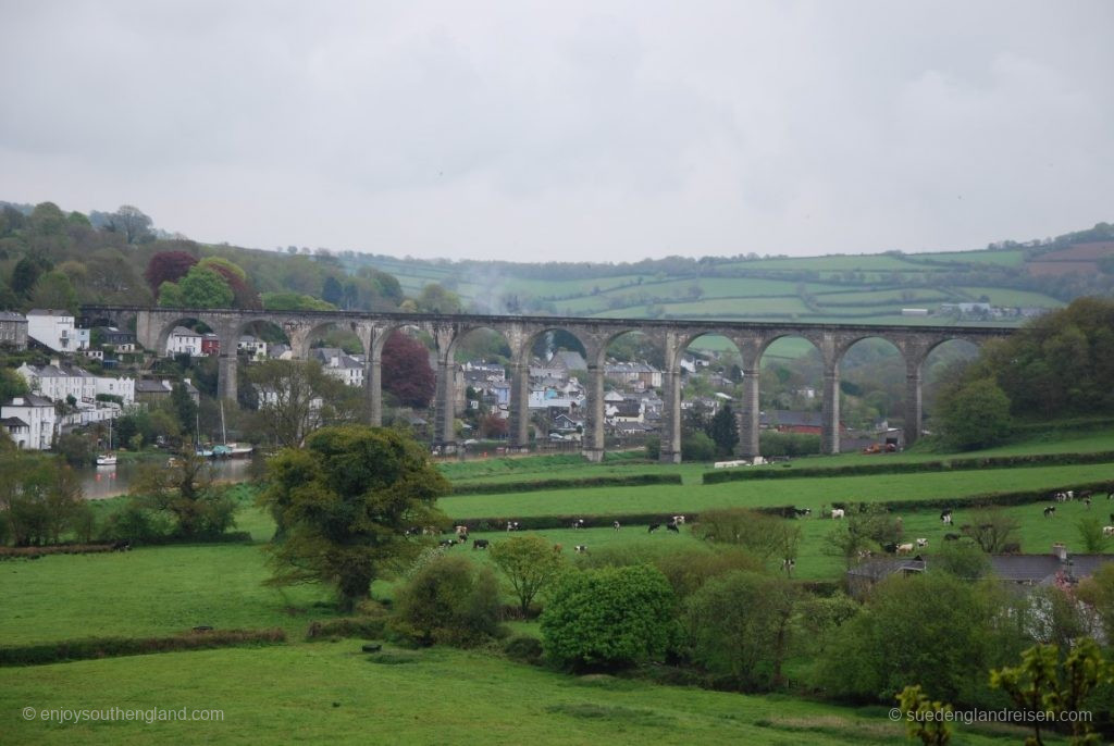Cotehele in Cornwall - nochmal Blick auf den Viadukt bei Calstock und das Tal des River Tamar