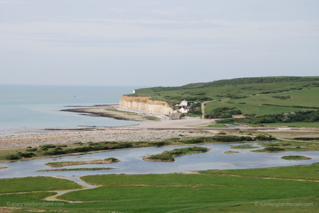 Ein anderer Blick von den Seven Sisters Richtung Hope Gap. Im Vordergrund das Cuckmere Valley.