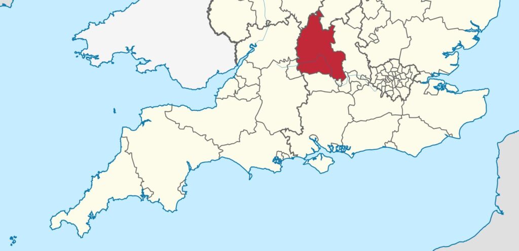 Karte von Südengland mit Heraushebung von Oxfordshire