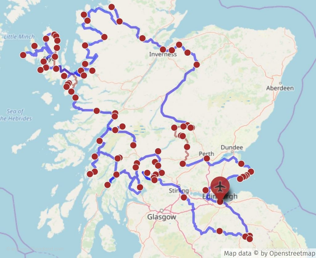 Tour durch Schottland als Karte