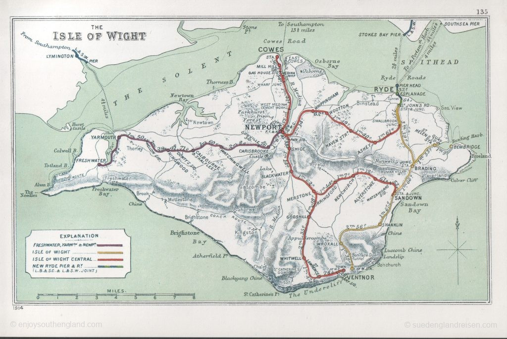 IOW Island Line - das alte Liniennetz (Quelle Railways Clearing House via Wikipedia)