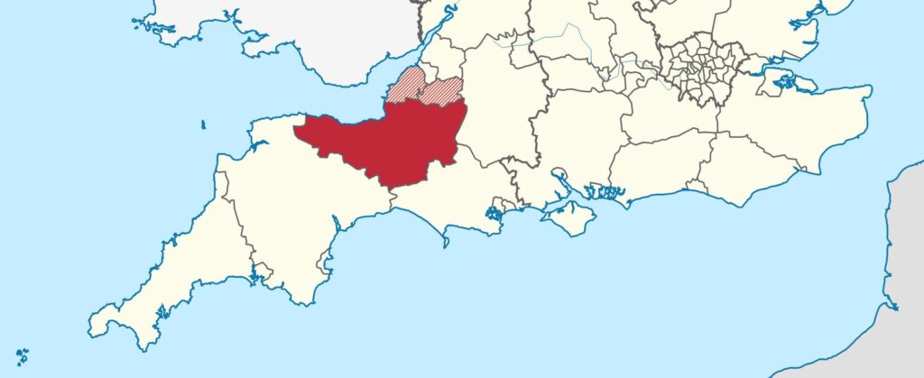 Karte von Südengland mit Heraushebung von Somerset