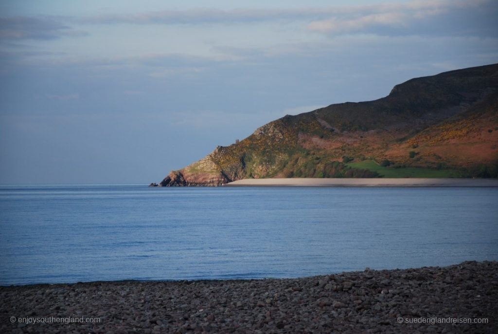 abendlicher Blick von Porlock Weir in Richtung Bossington Hill.