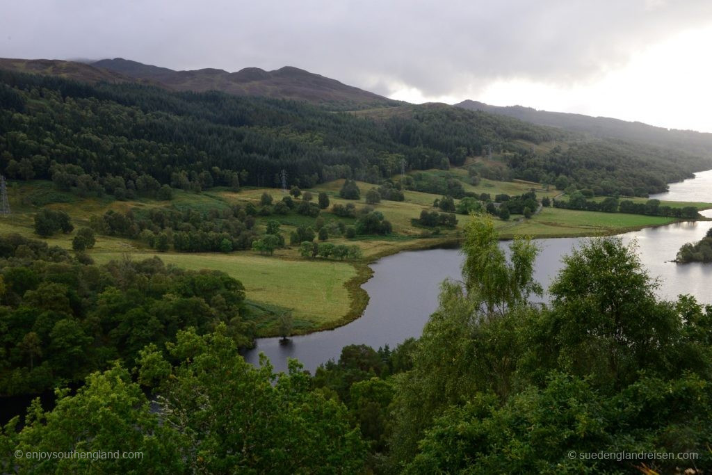 Queen's View - eine tolle Gegend, die schon Queen Victoria begeistert hat. Leider ist das Wetter heute nur bedingt königlich.